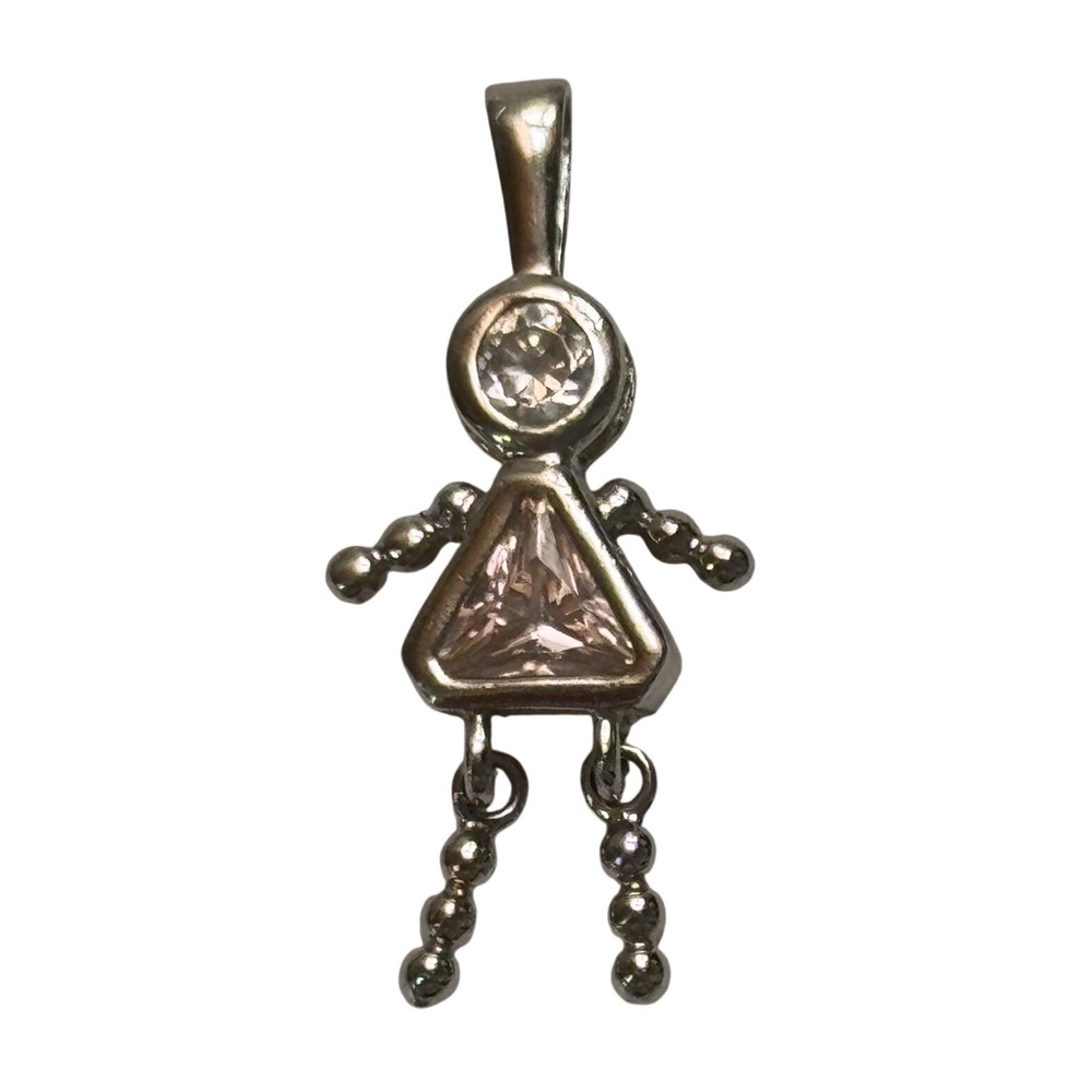 Sterling silver 925 Girl Figure Pendant Pink Gemstone October CZ Mothers Gift